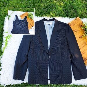 Tahari Women Size 18 Arthur Levine Lined Black & Grey Pinstripe Blazer Jacket